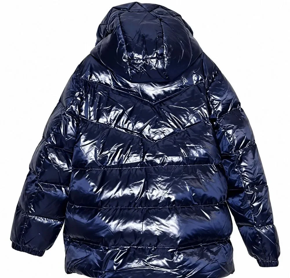 Kate Spade New York Hooded Down Puffer Jacket Shiny Navy Blue Women’s XL New